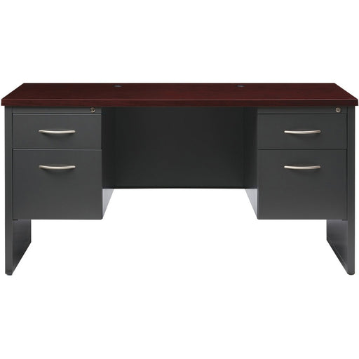 Lorell Mahogany Laminate/Charcoal Steel Double-pedestal Credenza - 2-Drawer