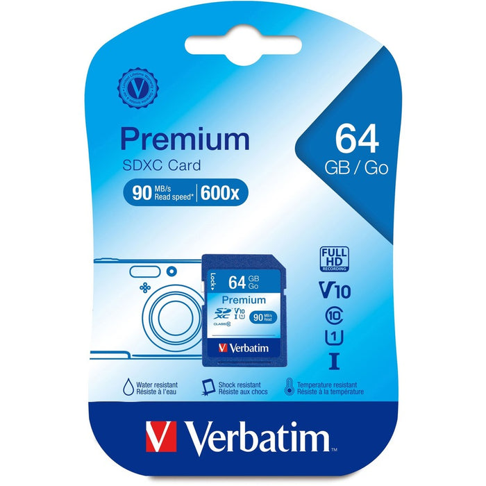 Verbatim 64GB Premium SDXC Memory Card, UHS-I Class 10