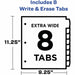 Avery® Write & Erase 8-Tab Plastic Dividers, Pockets, Brights (16103)