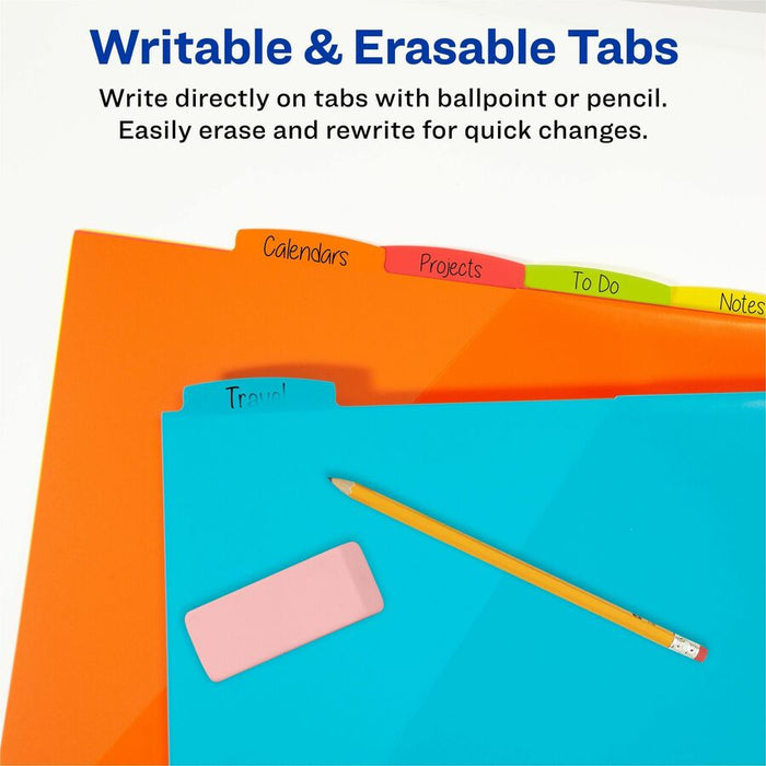 Avery® Write & Erase 8-Tab Plastic Dividers, Pockets, Brights (16103)