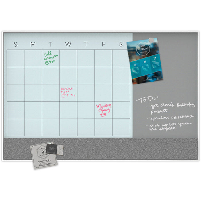 U Brands Magnetic Glass Dry Erase 3-in-1 Calendar Board