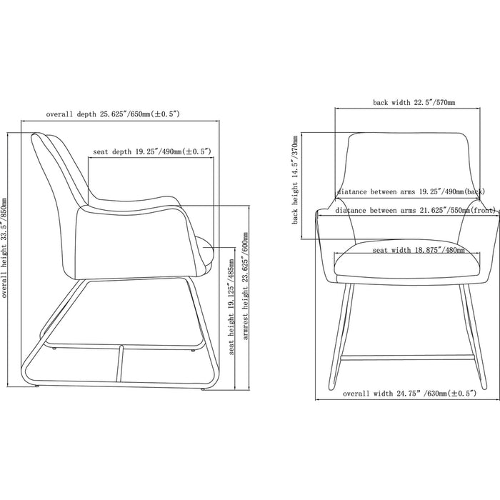 Lorell Gray Flannel Guest Chair with Sled Base