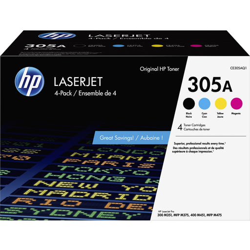 HP 305A (CE305AQ1) Original Laser Toner Cartridge - Combo Pack - Black, Cyan, Magenta, Yellow - 4 / Carton