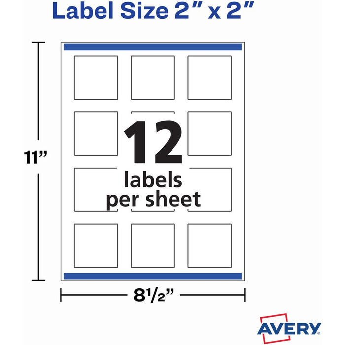 Avery® Printable Square Labels, 22565, 2”W x 2”D, Glossy White, Pack Of 120 Labels