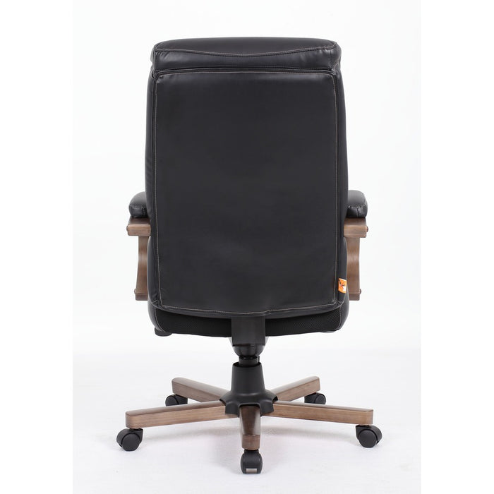 Lorell Wood Base Leather High-back Executive Chair