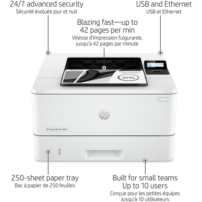 HP LaserJet Pro 4001 4001n Desktop Laser Printer - Monochrome