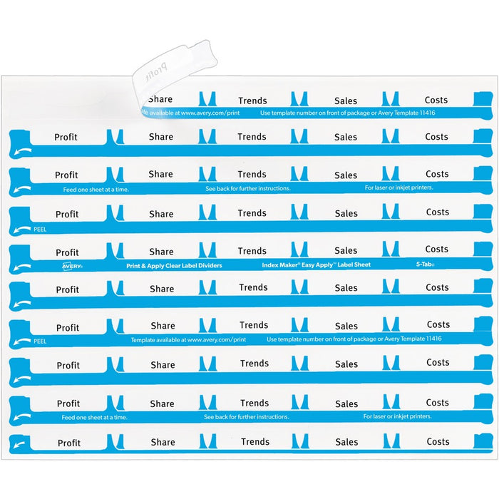 Avery® 5 Tab Easy Print & Apply Clear Label Sheet Refills (11225)