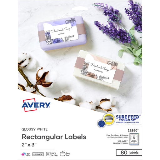 Avery® Glossy White Labels, 2" x 3" , 80 Labels (22890)