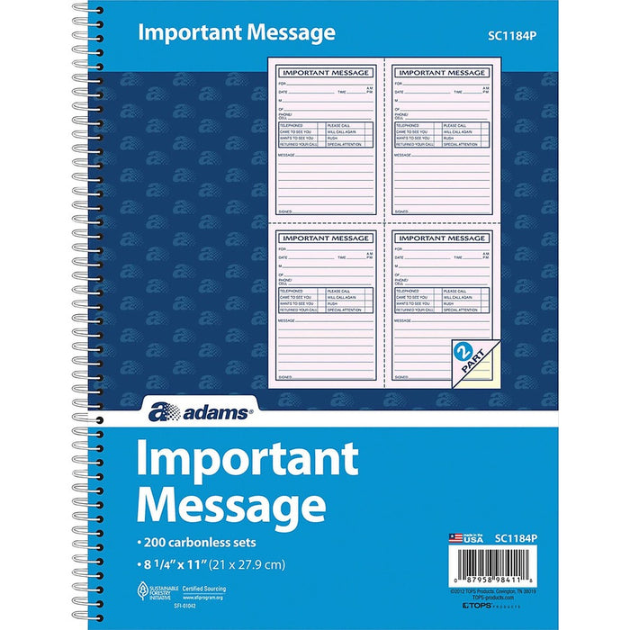 Adams Carbonless Important Message Pad