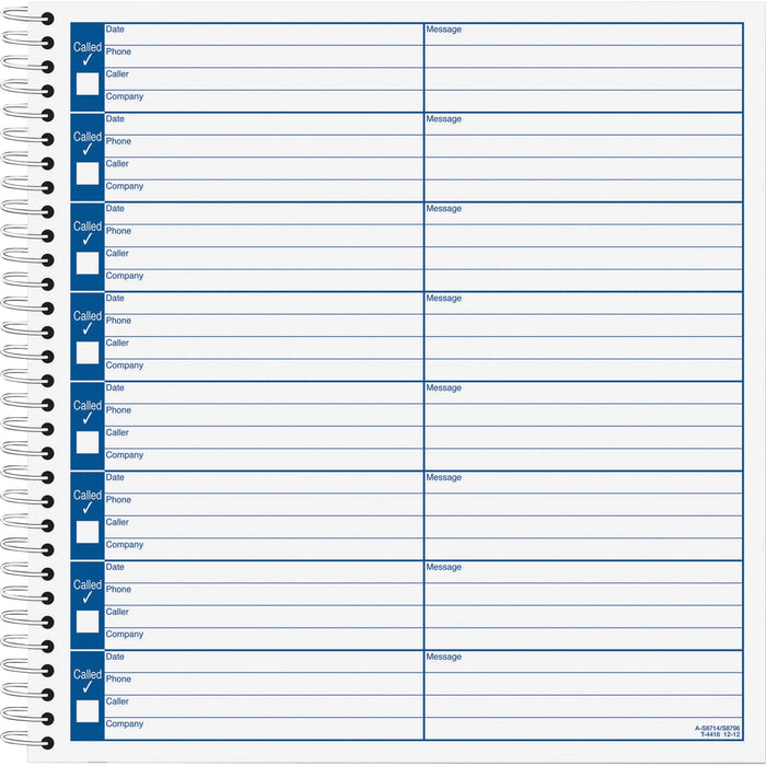 TOPS Spiral Bound Voice Message Log Book