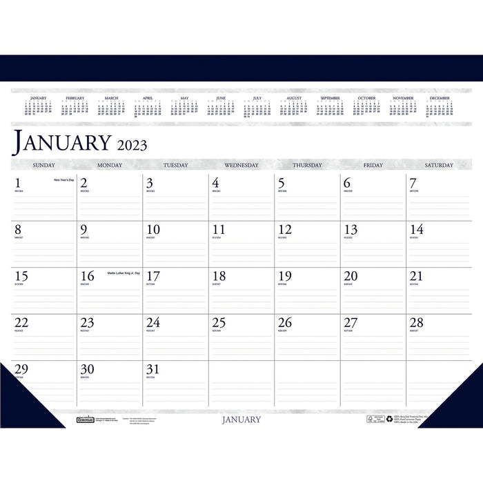 House of Doolittle Deep Blue Print 18.5" Desk Pad Calendar