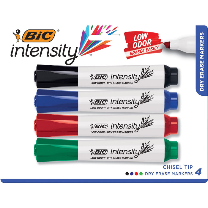 BIC Intensity Low Odor Dry Erase Marker, Tank, Assorted, 4 Pack