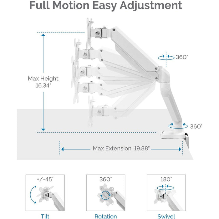 Fellowes Platinum Series Single Monitor Arm - White